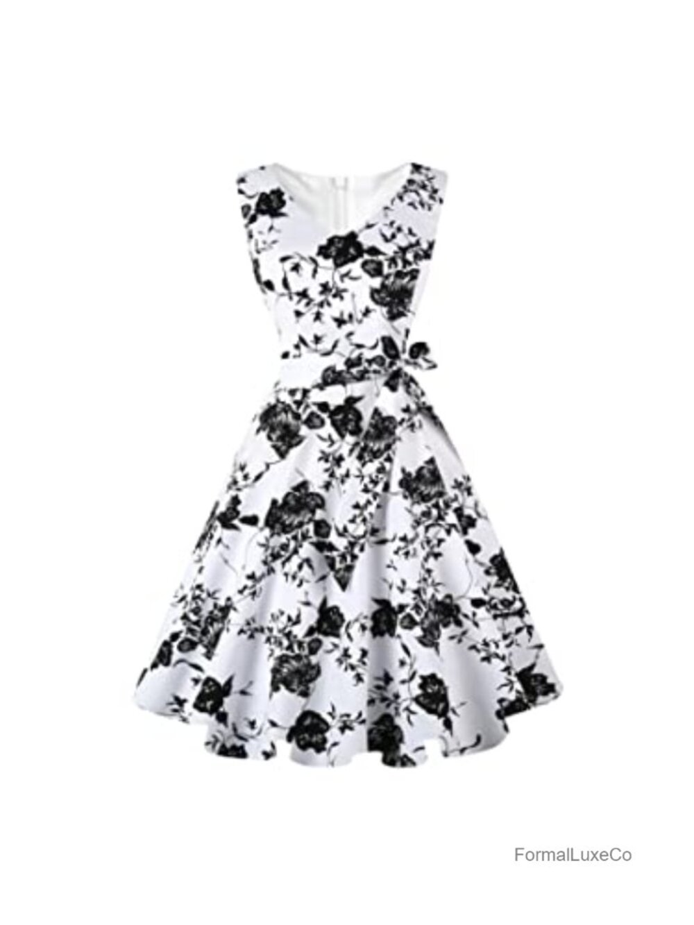 Vintage Sleeveless A-Line Cocktail Dress V-Neck Knee Length